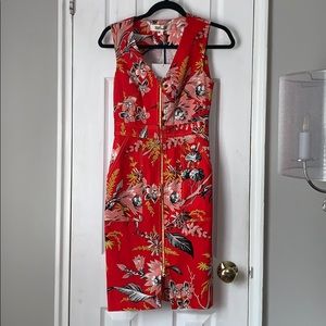 DVF Floral Zip Front Stretch Cotton Sheath Dress